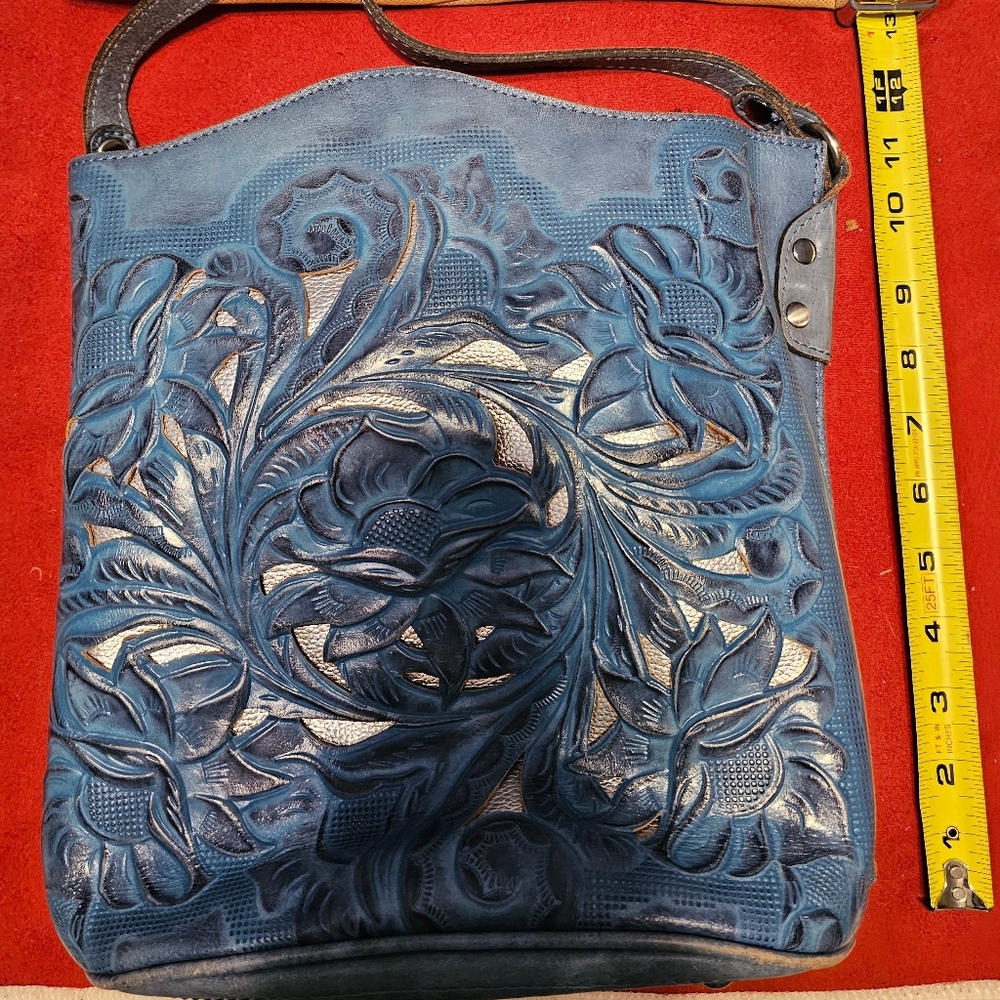 PATRICIA NASH TOOLED LEATHER BLUE BAG